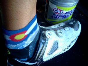 Great socks next to my race drink GU BREW!
